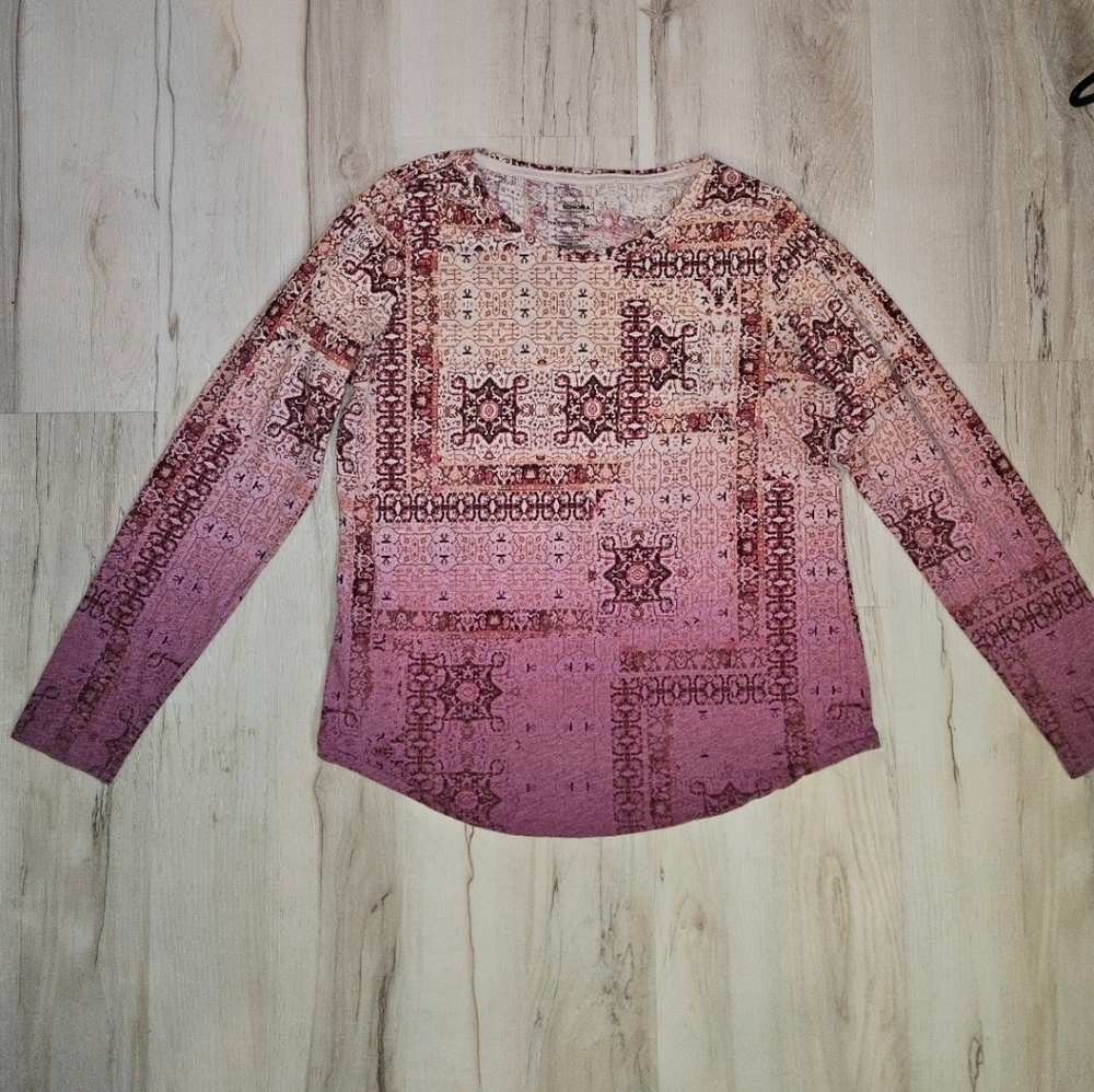 Sonoma Goods For Life Boho Patchwork Ombre Women's Medium Long Sleeve Crew Tee - Picture 6 of 6